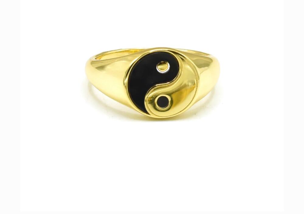 Yin Yang Ring Gold and Black Size 6 Balance Symbol Jewelry for Women
